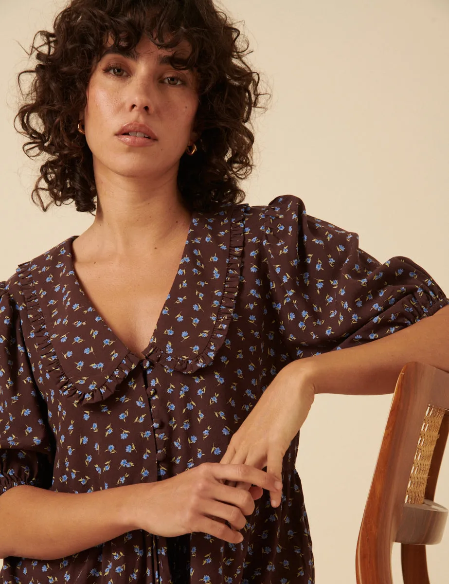 Brown Floral Collared Blouse sold by Nobody's Child product image thumbnail 2