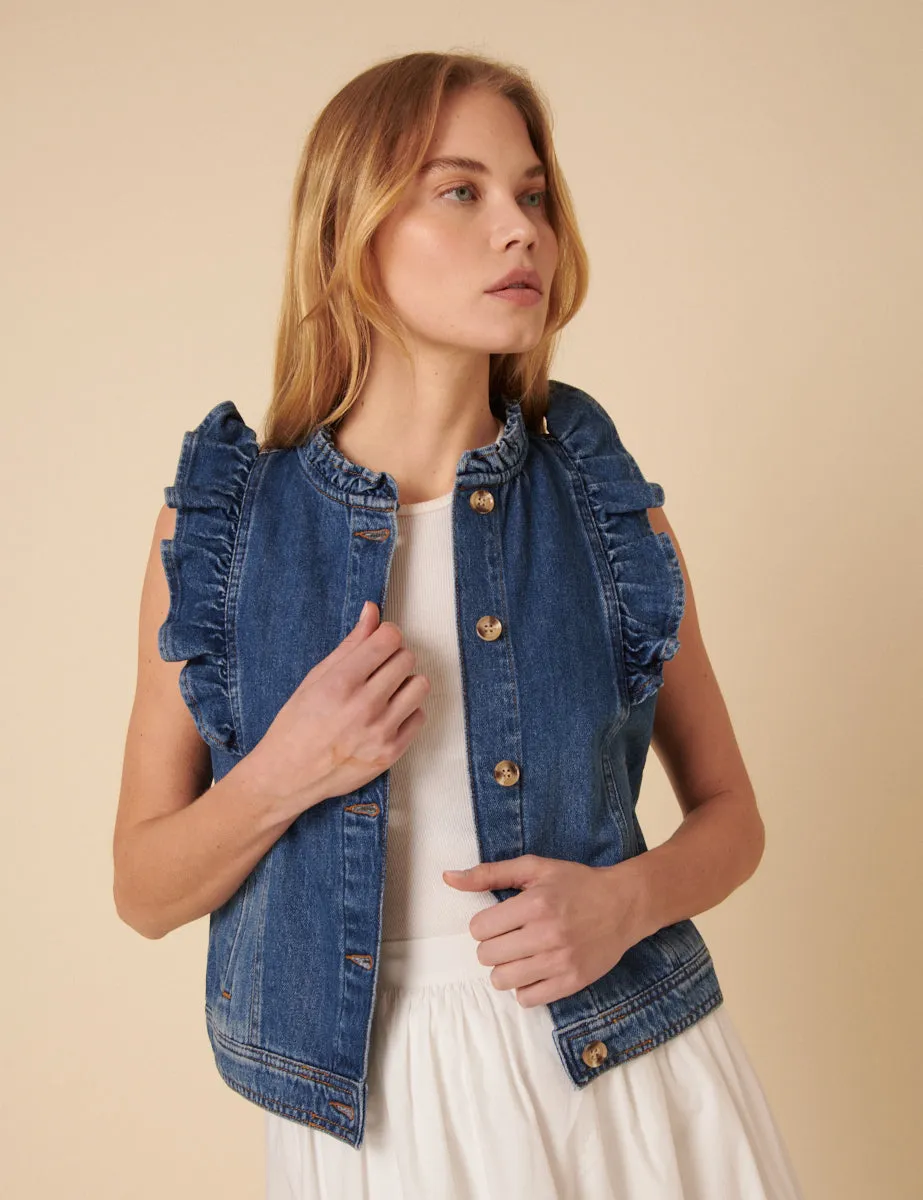 Blue Denim Frill Waistcoat sold by Nobody's Child