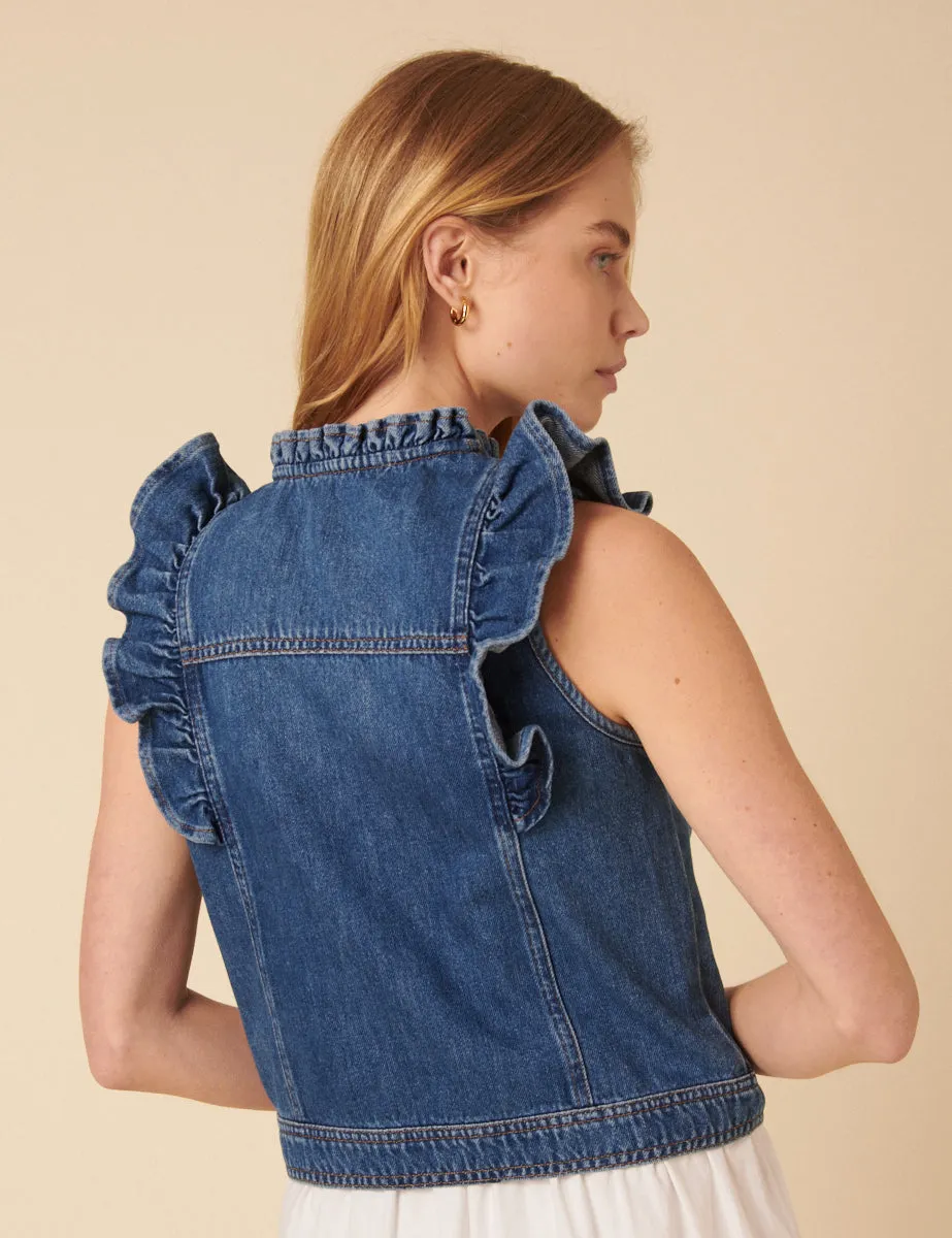 Blue Denim Frill Waistcoat sold by Nobody's Child product image thumbnail 5