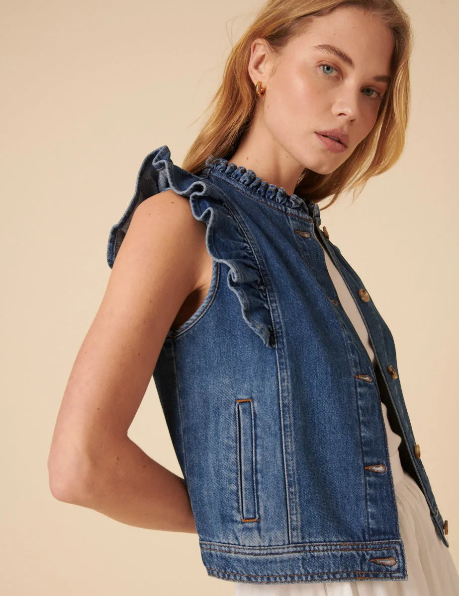 Blue Denim Frill Waistcoat sold by Nobody's Child product image thumbnail 4