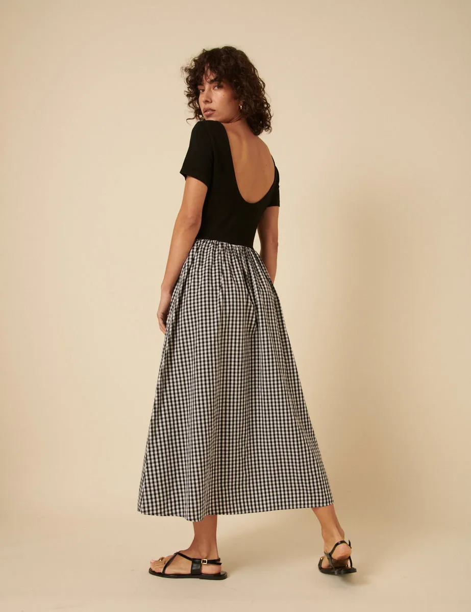 Black Gingham Short Sleeve A-line Sarah Midi Dress sold by Nobody's Child product image thumbnail 4