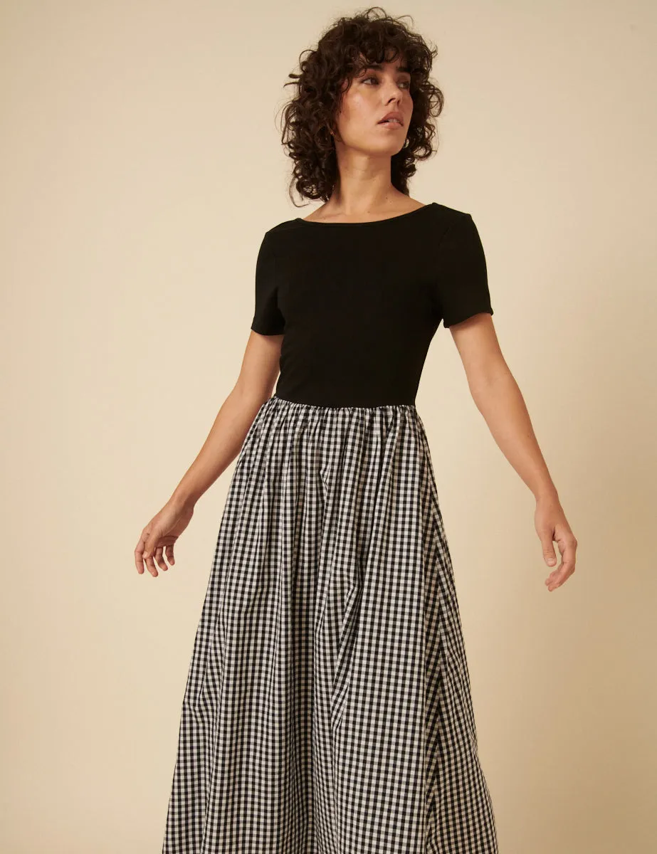 Black Gingham Short Sleeve A-line Sarah Midi Dress sold by Nobody's Child product image thumbnail 3