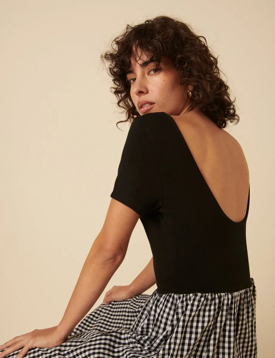 Black Gingham Short Sleeve A-line Sarah Midi Dress sold by Nobody's Child product image thumbnail 2