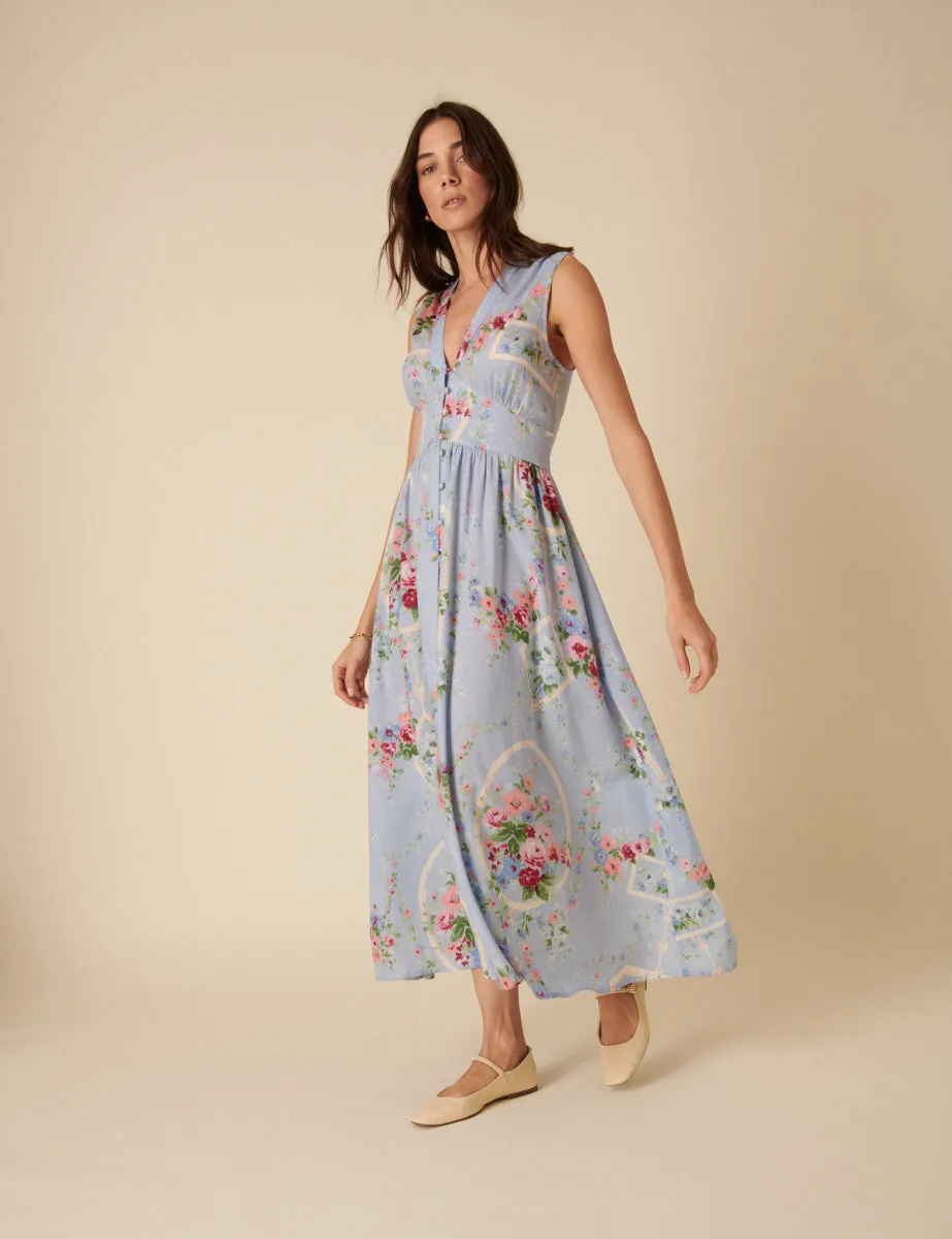 Blue Floral Sleeveless Starlight Midi Dress sold by Nobody's Child product image thumbnail 3