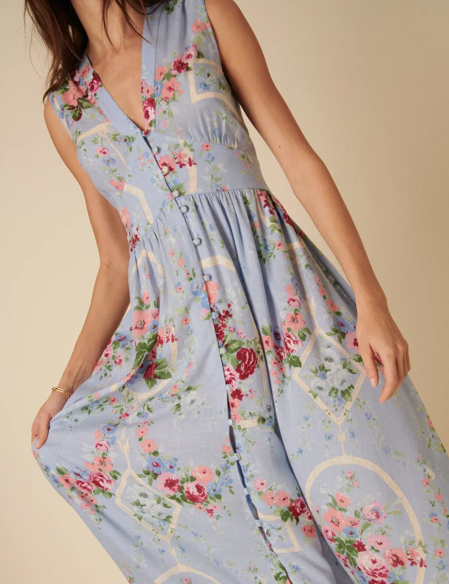 Blue Floral Sleeveless Starlight Midi Dress sold by Nobody's Child product image thumbnail 2