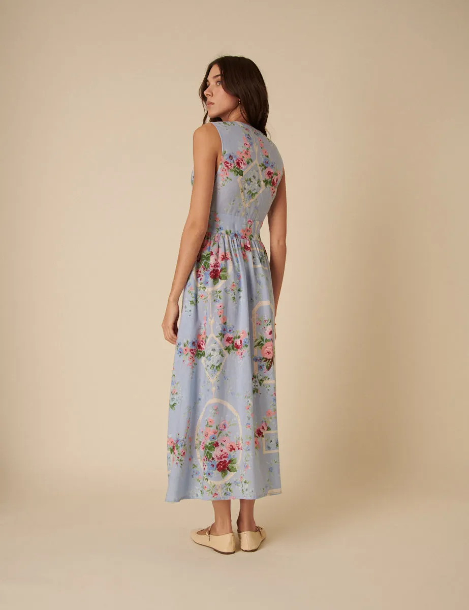 Blue Floral Sleeveless Starlight Midi Dress sold by Nobody's Child product image thumbnail 4