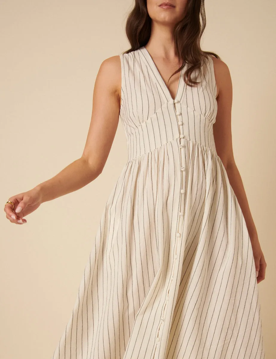 Cream Pinstripe Sleeveless Starlight Midi Dress sold by Nobody's Child product image thumbnail 3
