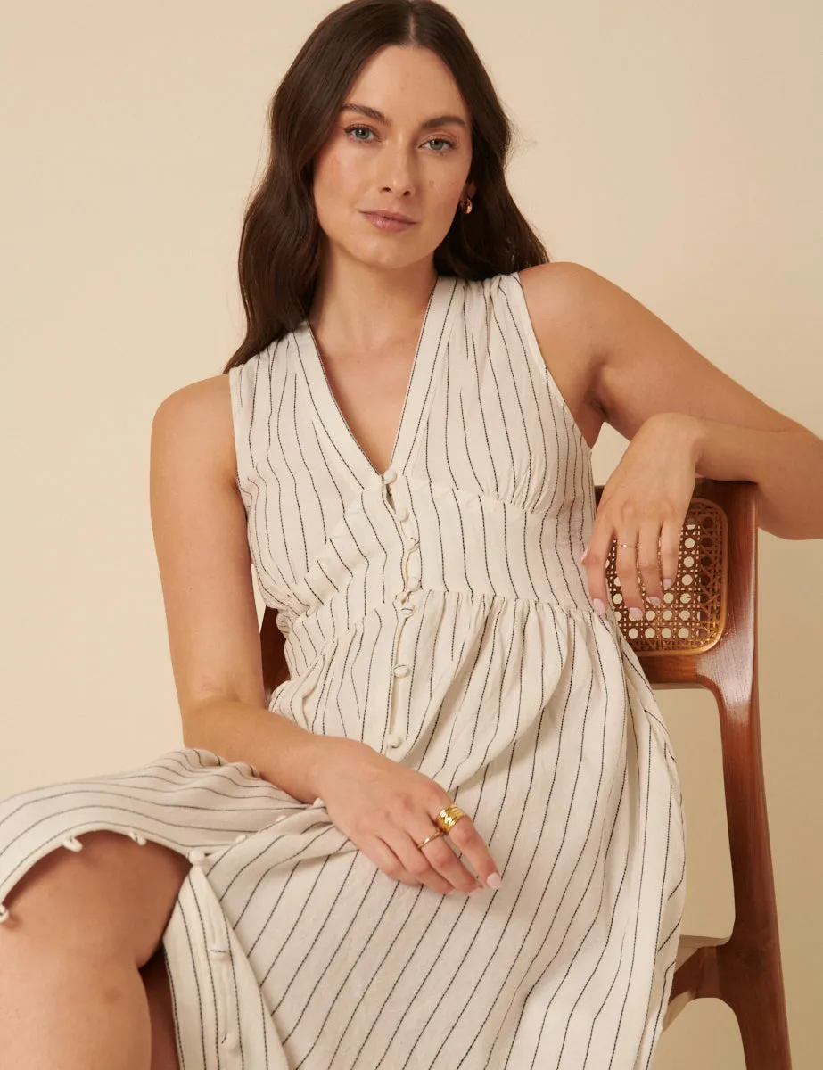 Cream Pinstripe Sleeveless Starlight Midi Dress sold by Nobody's Child product image thumbnail 2