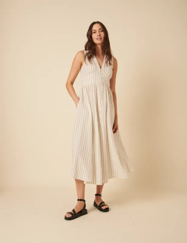 Cream Pinstripe Sleeveless Starlight Midi Dress sold by Nobody's Child