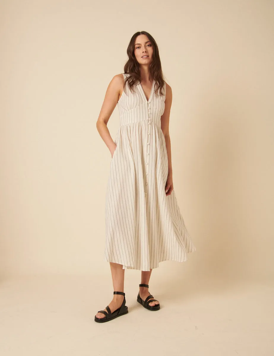 Cream Pinstripe Sleeveless Starlight Midi Dress sold by Nobody's Child