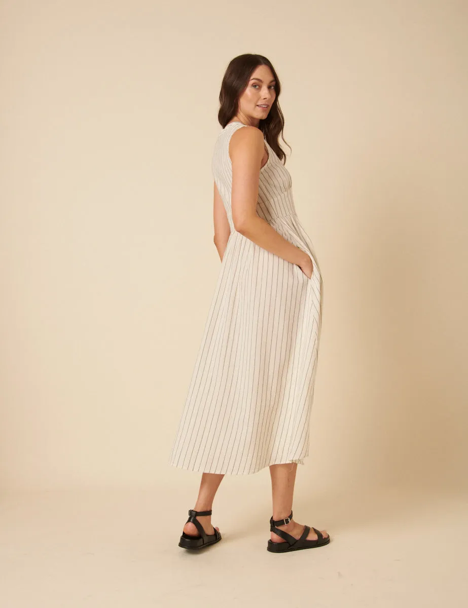 Cream Pinstripe Sleeveless Starlight Midi Dress sold by Nobody's Child product image thumbnail 4