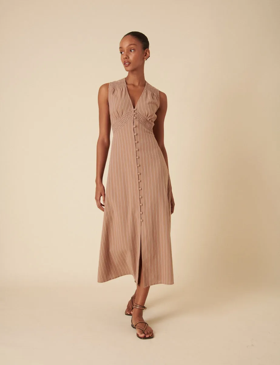 Stone Pinstripe Sleeveless Lucinda Midi Dress sold by Nobody's Child product image thumbnail 3