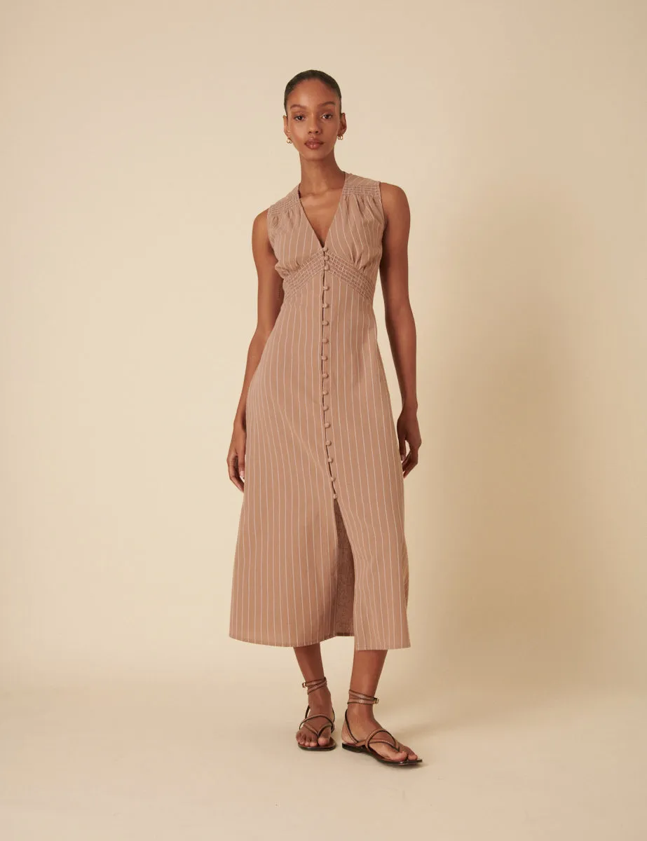 Stone Pinstripe Sleeveless Lucinda Midi Dress sold by Nobody's Child