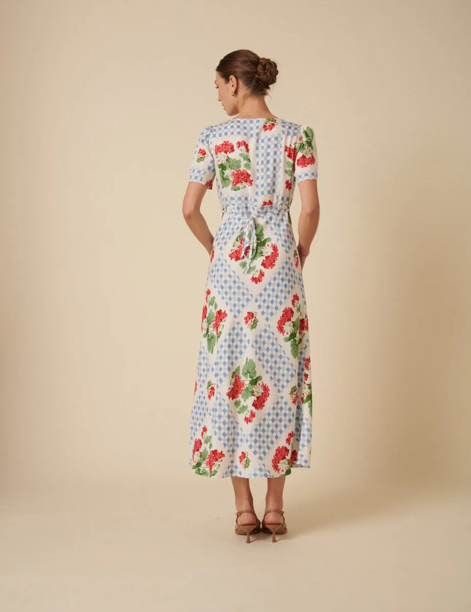 Blue Tile Print Floral Flora Midi Dress sold by Nobody's Child product image thumbnail 4