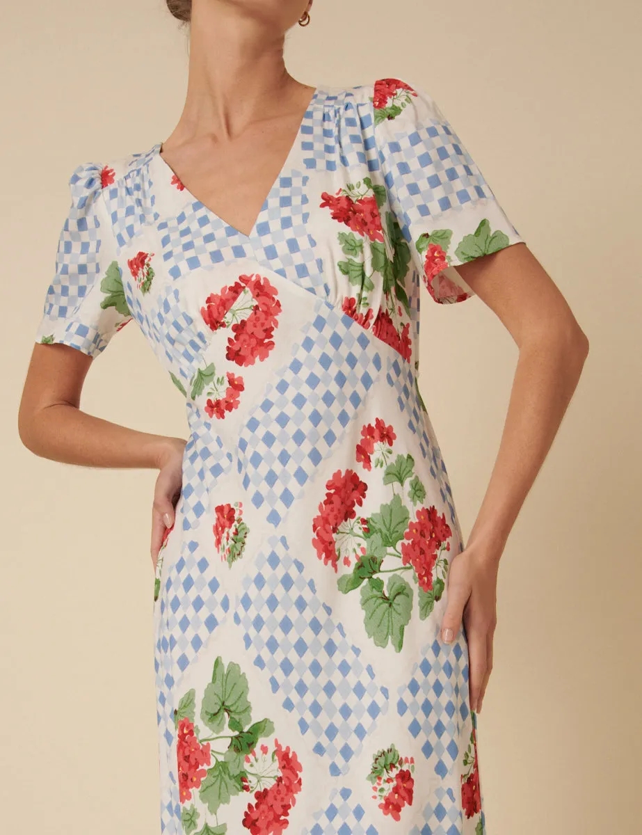 Blue Tile Print Floral Flora Midi Dress sold by Nobody's Child product image thumbnail 2