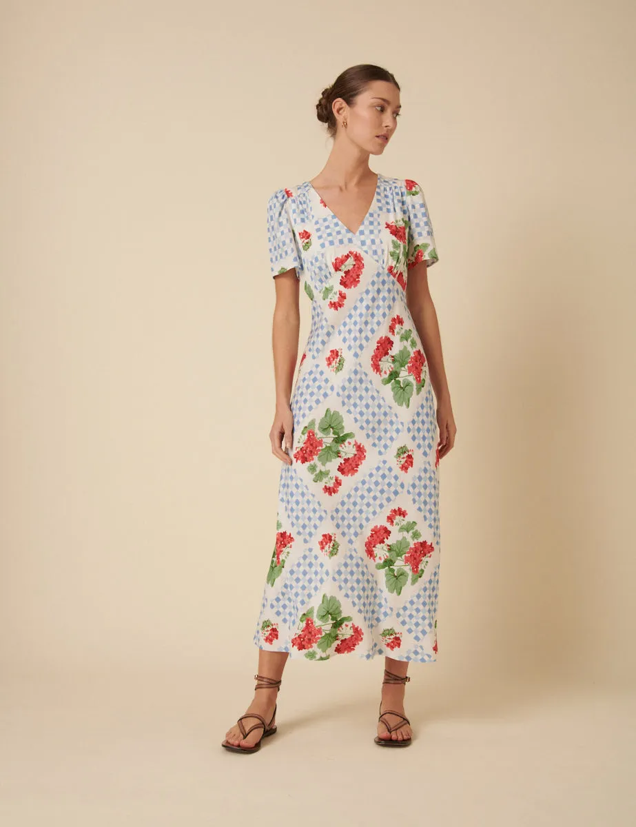 Blue Tile Print Floral Flora Midi Dress sold by Nobody's Child product image thumbnail 3