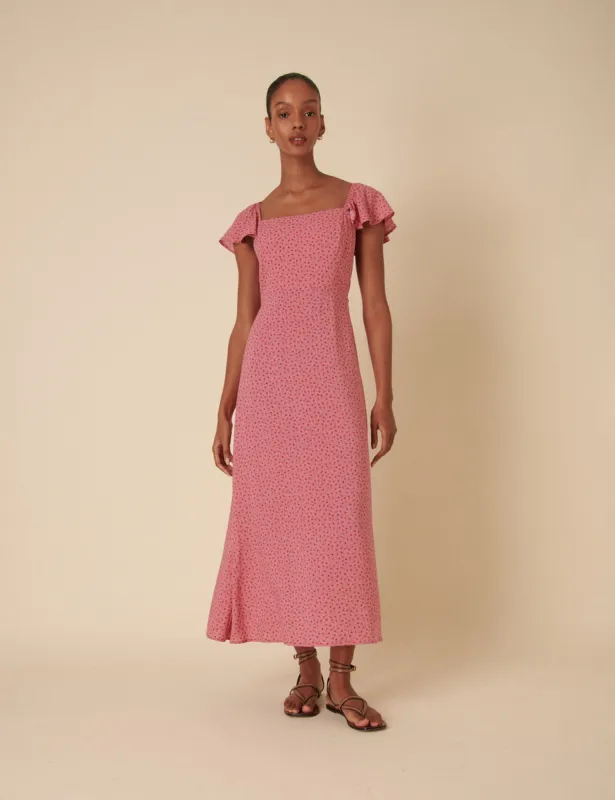 Pink Floral Elsie Midi Dress sold by Nobody's Child