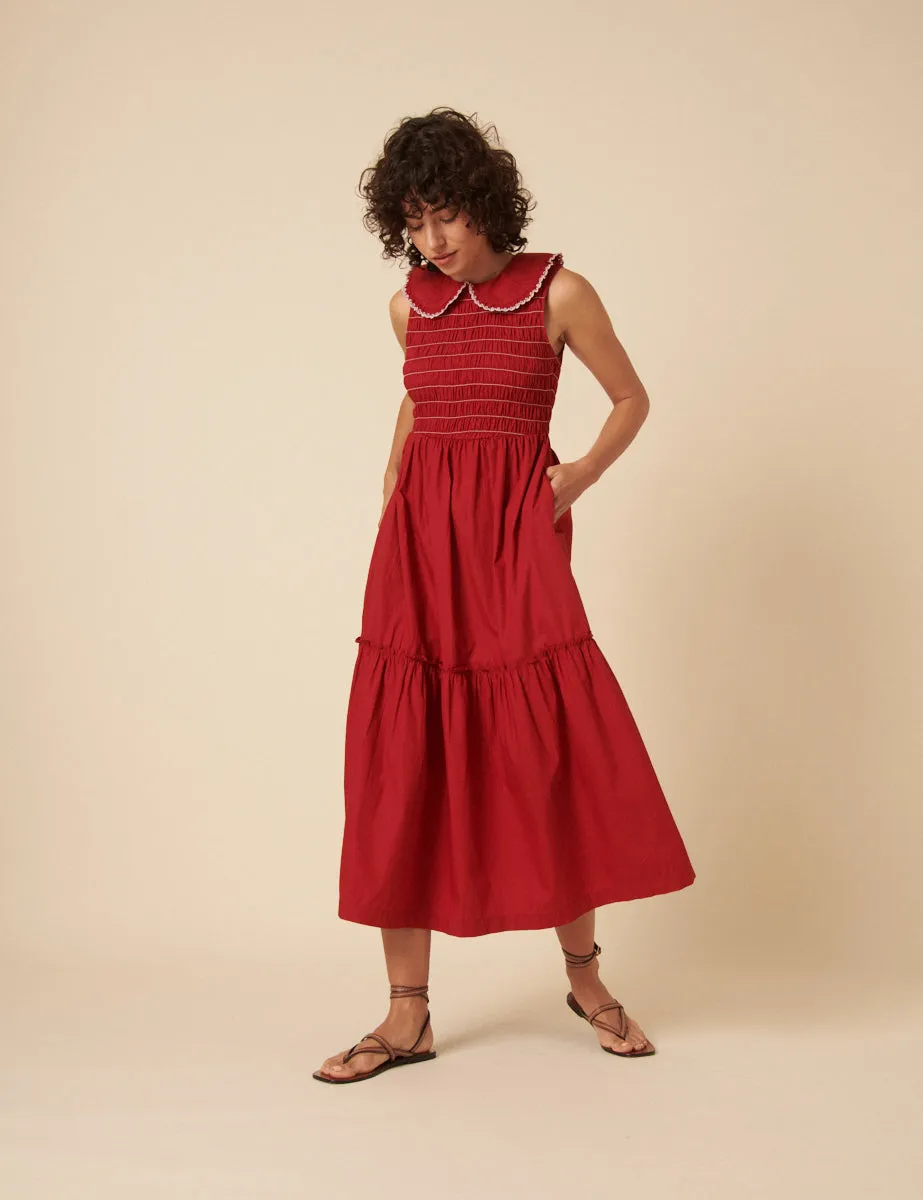 Red Ruched Collar Tiered Teresa Midi Dress sold by Nobody's Child product image thumbnail 2