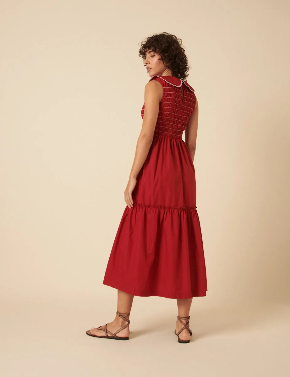 Red Ruched Collar Tiered Teresa Midi Dress sold by Nobody's Child product image thumbnail 4