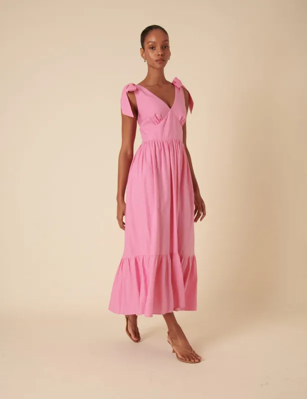 Pink Tiered Coen Midi Dress sold by Nobody's Child