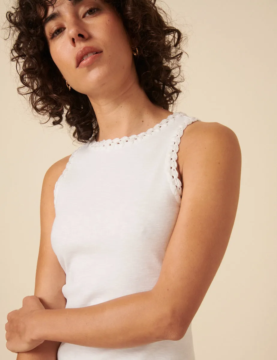White Crochet Trim Racer Vest Top sold by Nobody's Child product image thumbnail 4