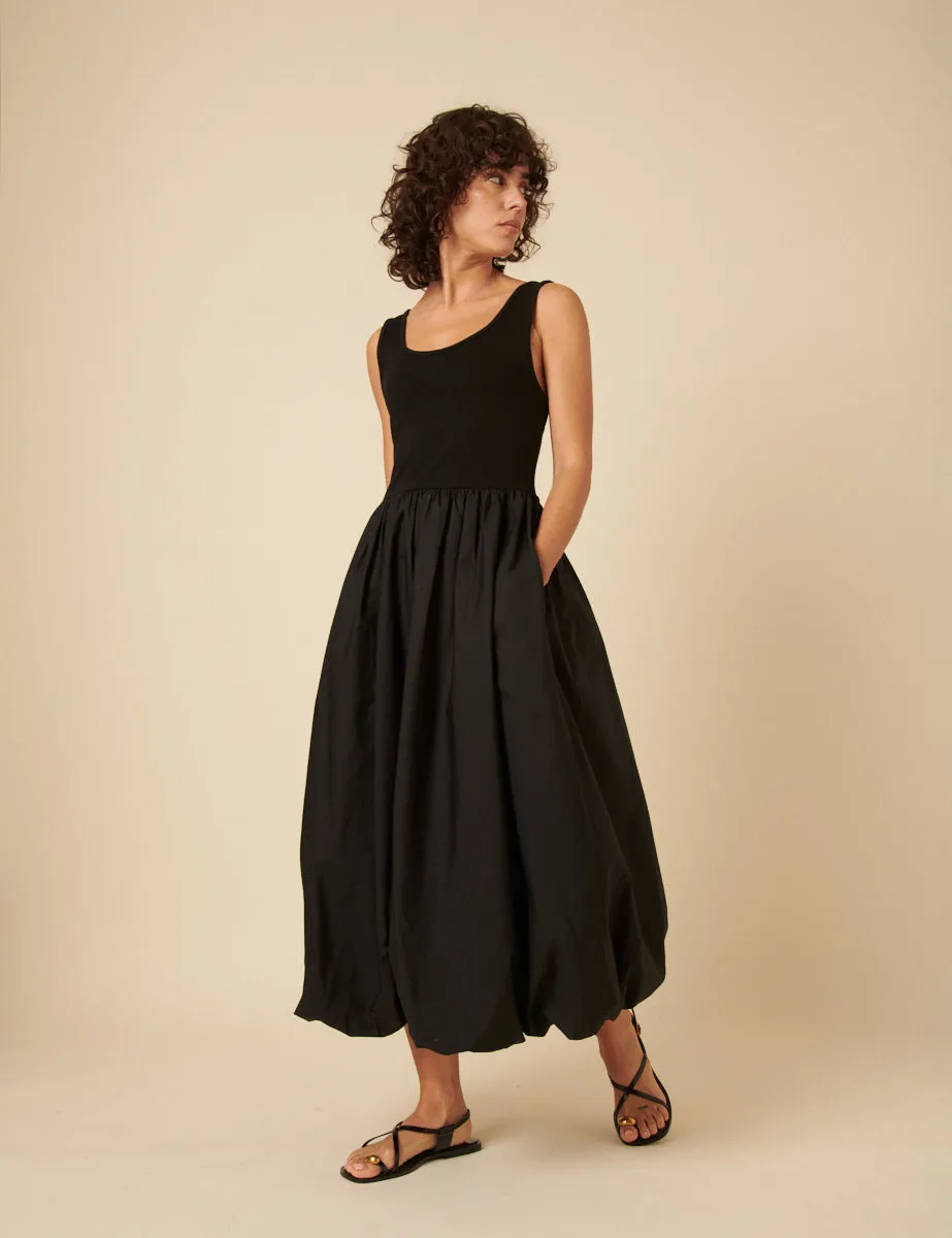 Black Nancy Bubble Hem Midi Dress sold by Nobody's Child
