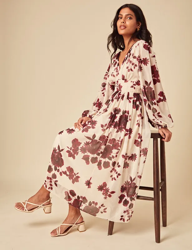 Cream Floral Anya Midi Dress sold by Nobody's Child