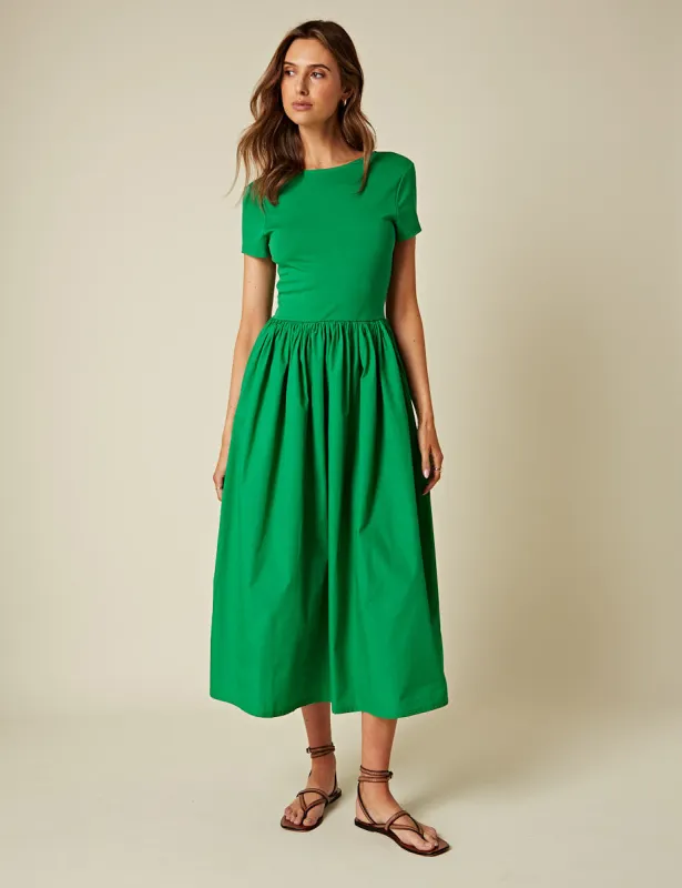 Green Short Sleeve A-line Sarah Midi Dress sold by Nobody's Child