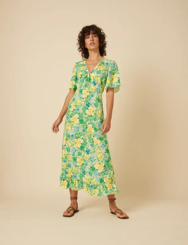 Green Floral Dalia Midi Tea Dress sold by Nobody's Child