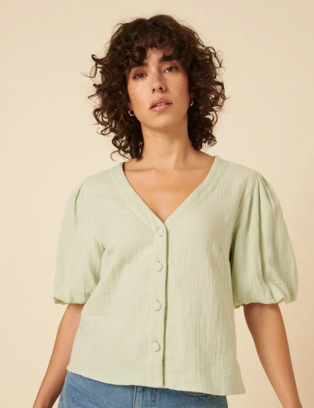 Lime Green Puff Sleeve Blouse sold by Nobody's Child