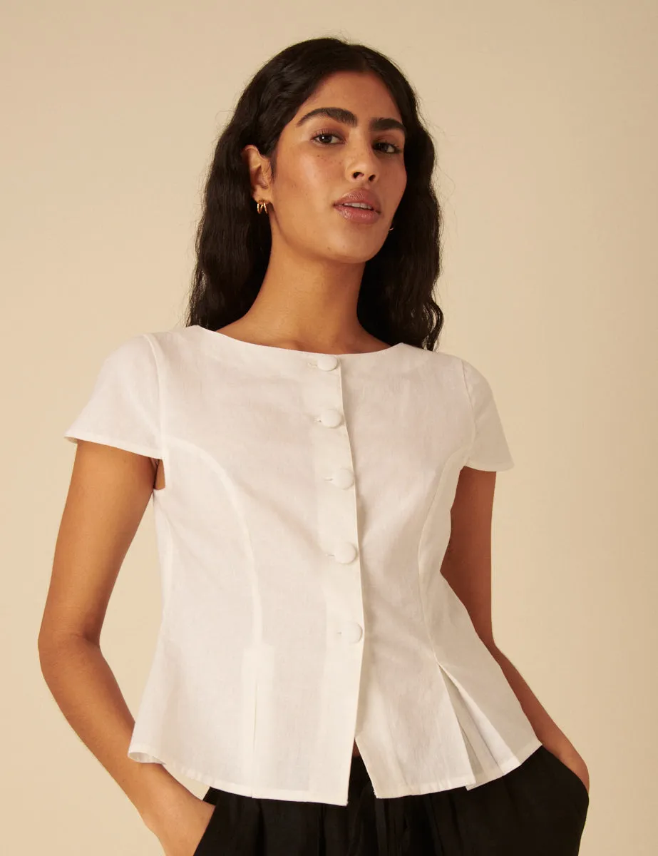 White Tailored Pleated Blouse sold by Nobody's Child