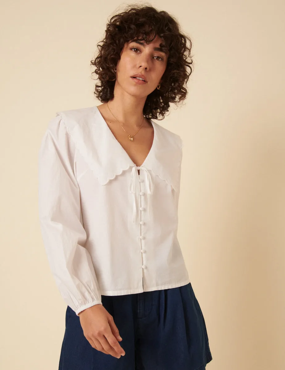 White Long Sleeve Birdie Blouse sold by Nobody's Child