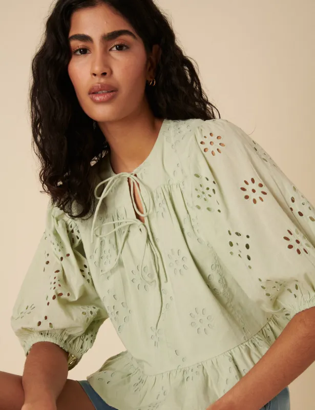 Mint Green Broderie Anglaise Top sold by Nobody's Child
