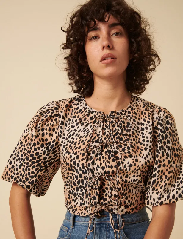 Leopard Print Tie Front Top made by Nobody's Child