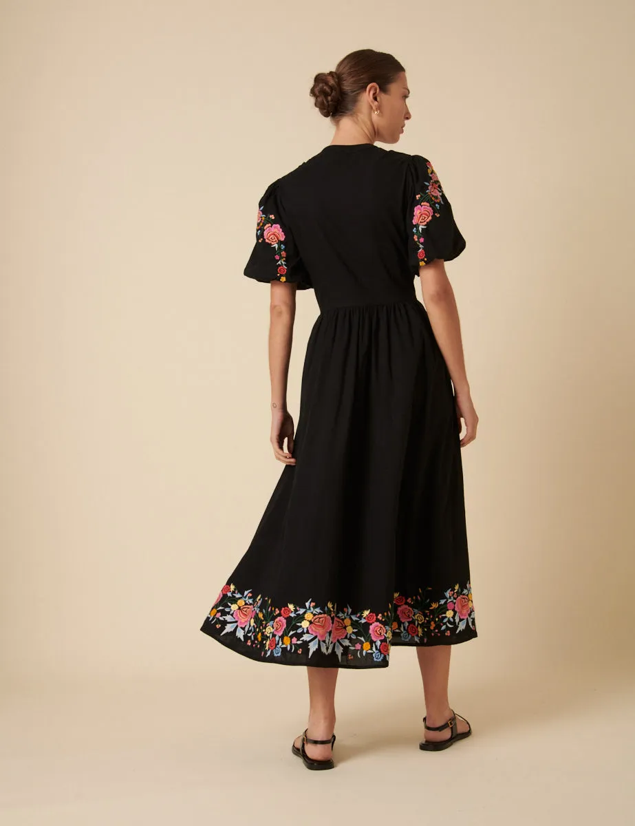 Black Floral Embroidered Starlight Midi Dress sold by Nobody's Child product image thumbnail 5