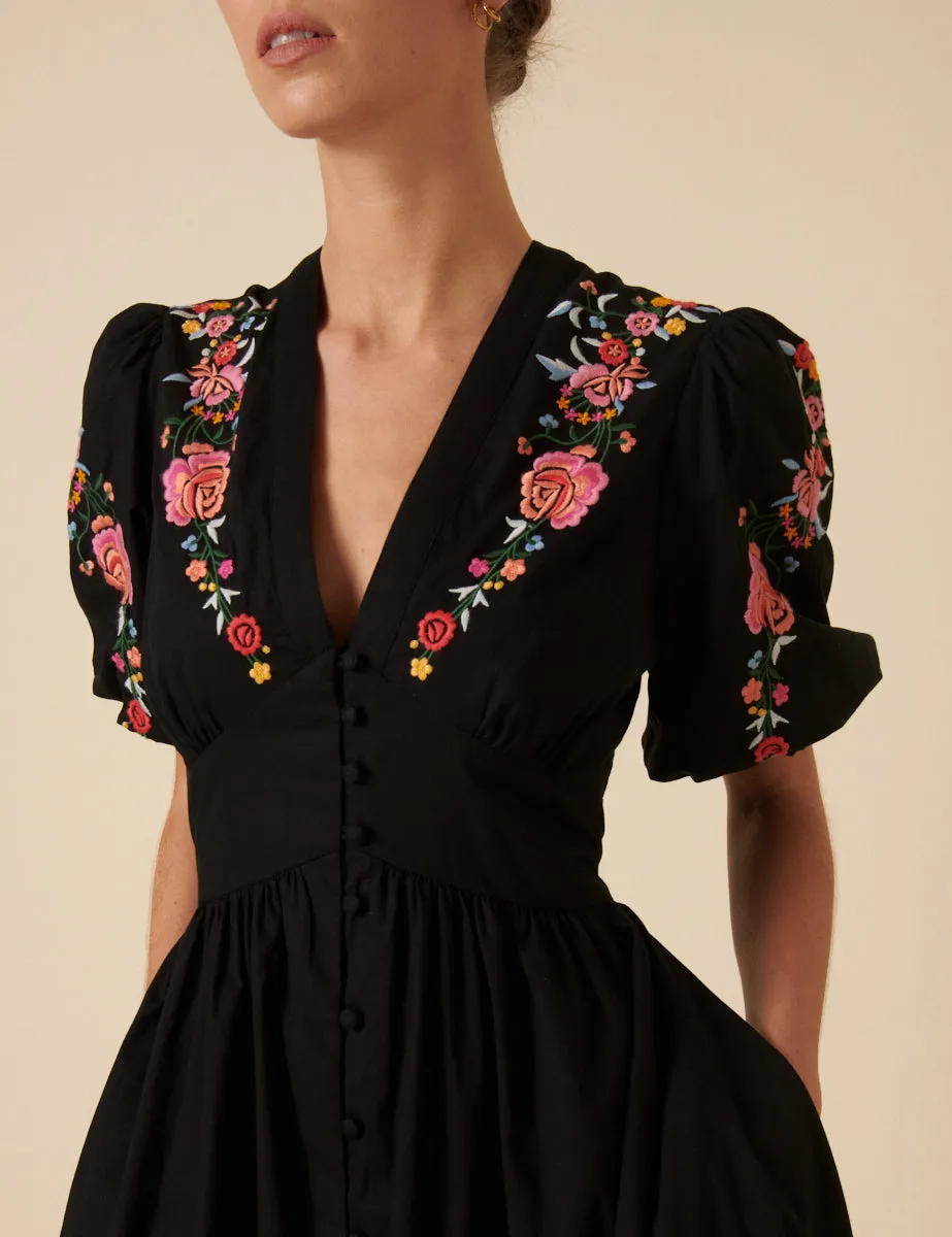 Black Floral Embroidered Starlight Midi Dress sold by Nobody's Child product image thumbnail 3