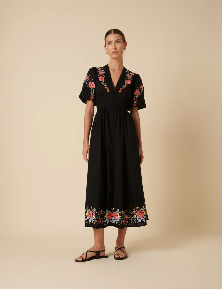 Black Floral Embroidered Starlight Midi Dress sold by Nobody's Child product image thumbnail 4