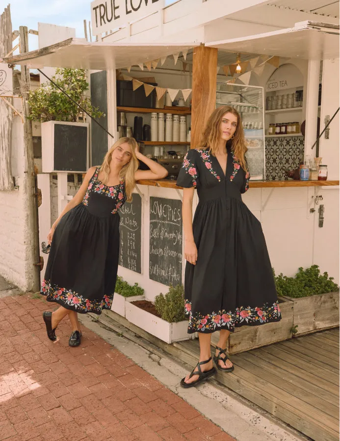 Black Floral Embroidered Starlight Midi Dress sold by Nobody's Child product image thumbnail 2