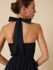 Navy Shirred Halter Neck Tizzy Midi Dress sold by Nobody's Child