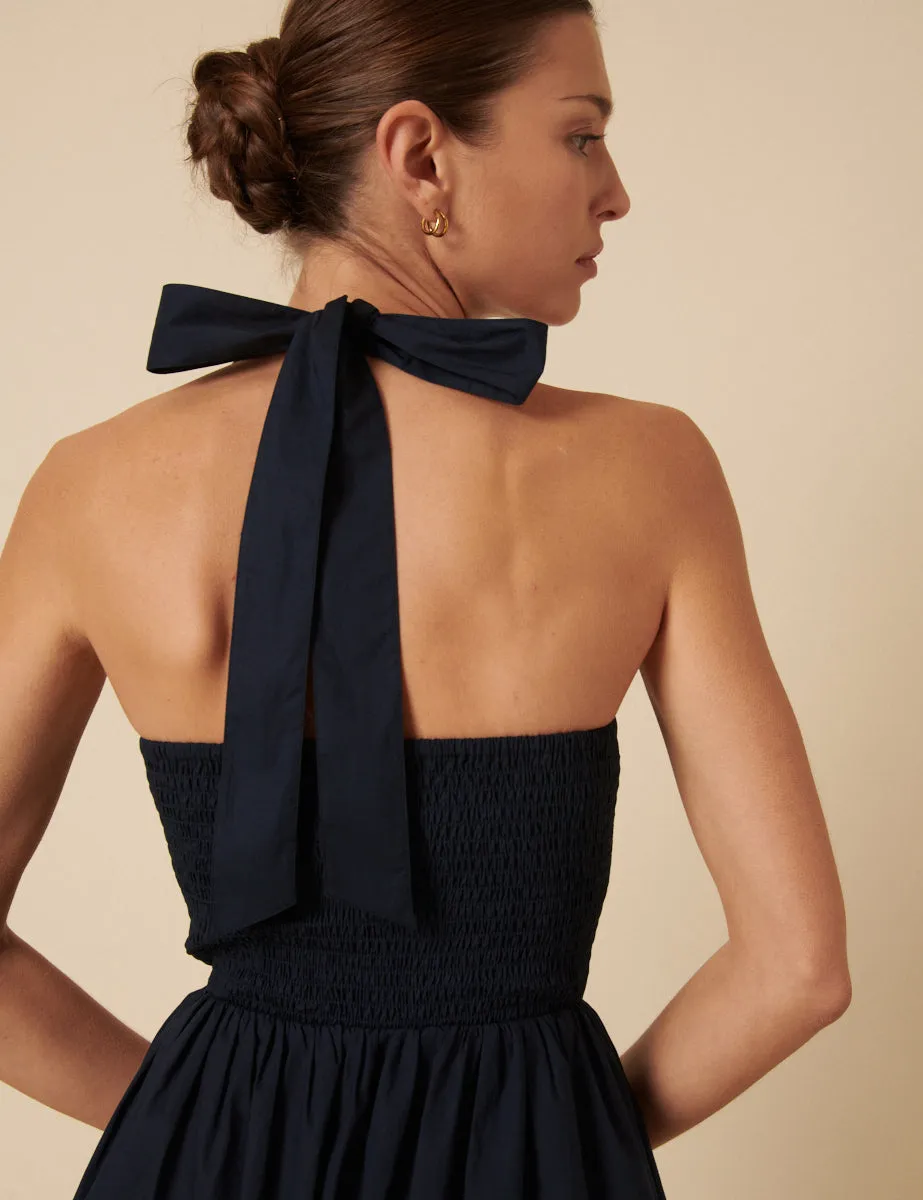 Navy Shirred Halter Neck Tizzy Midi Dress sold by Nobody's Child product image thumbnail 2