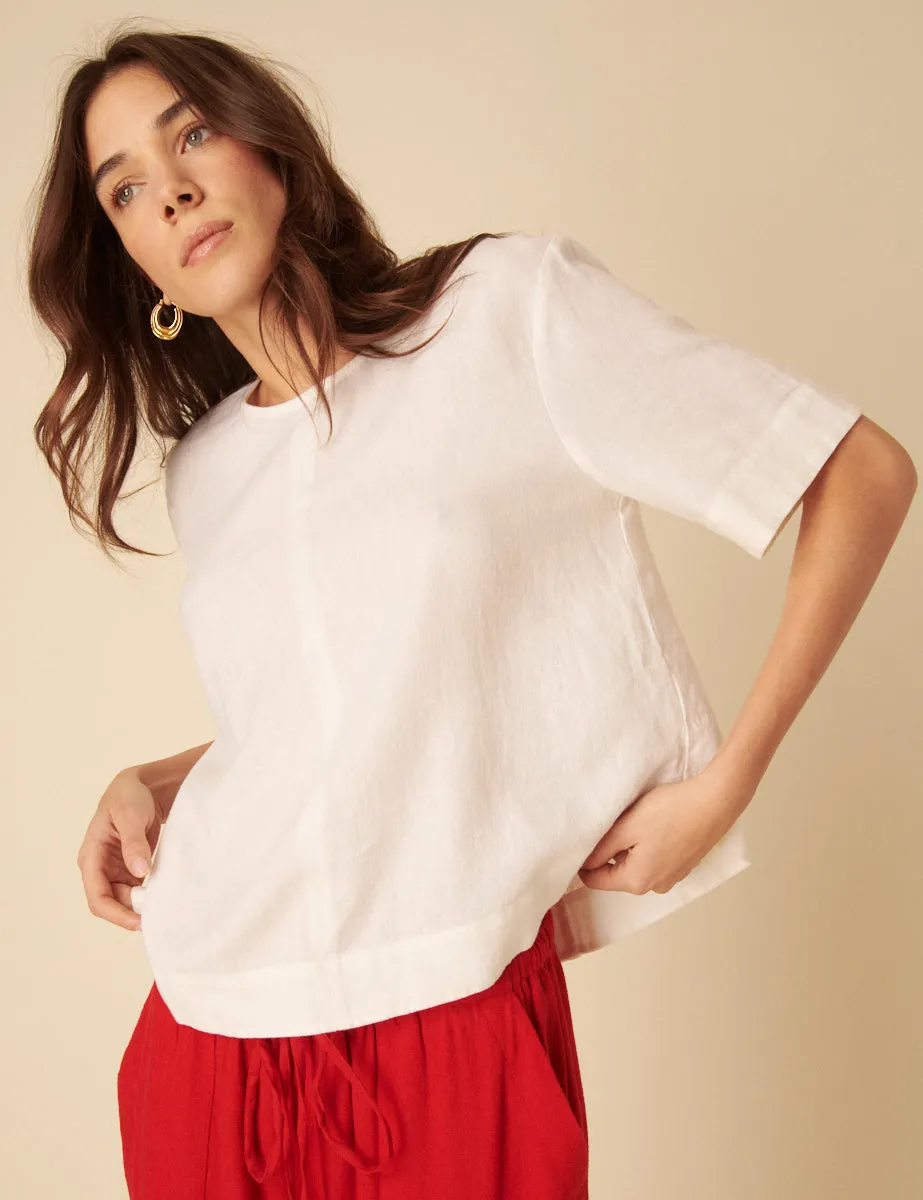 White Linen-blend Short Sleeve Top sold by Nobody's Child product image thumbnail 3