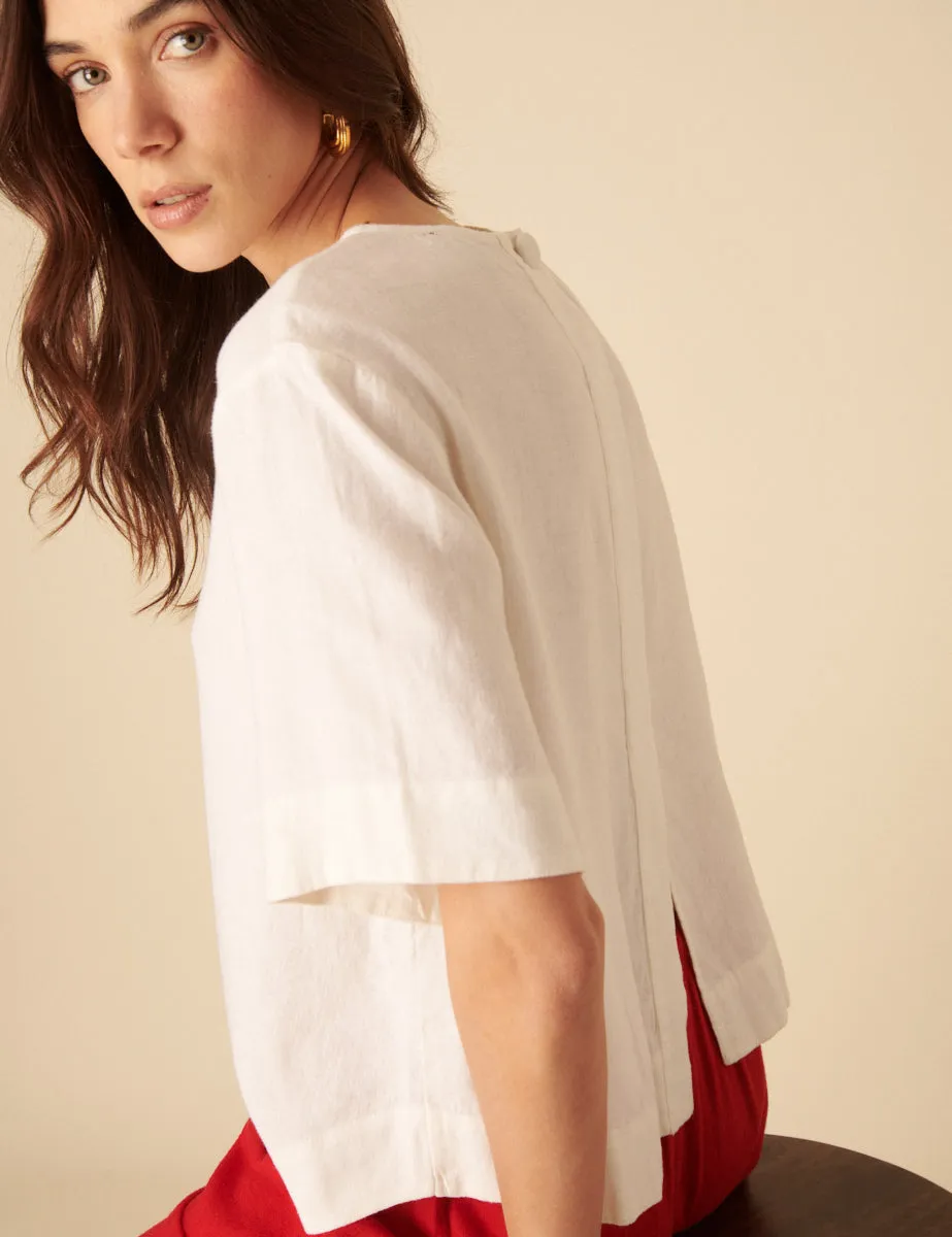 White Linen-blend Short Sleeve Top sold by Nobody's Child product image thumbnail 4