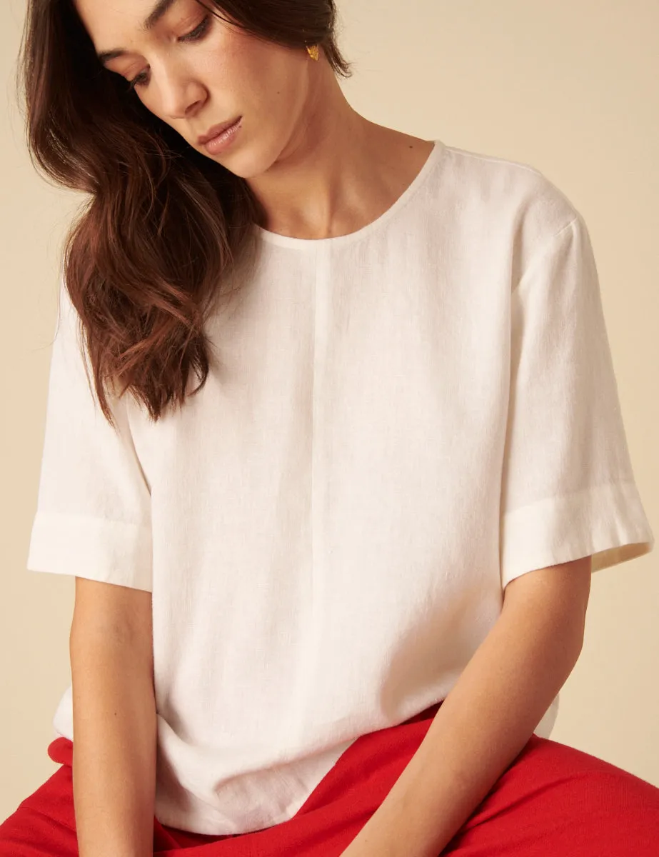 White Linen-blend Short Sleeve Top sold by Nobody's Child product image thumbnail 2