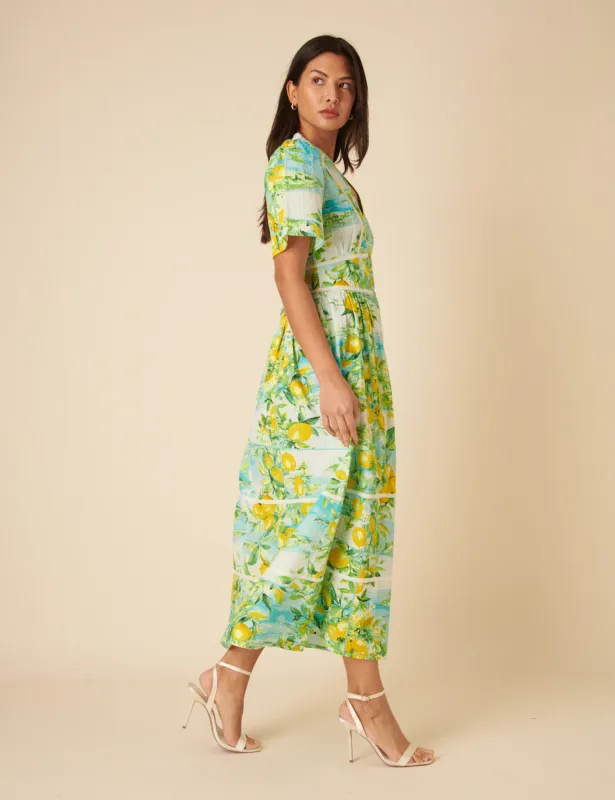 Green Lemon Print Sorcha Midi Dress sold by Nobody's Child