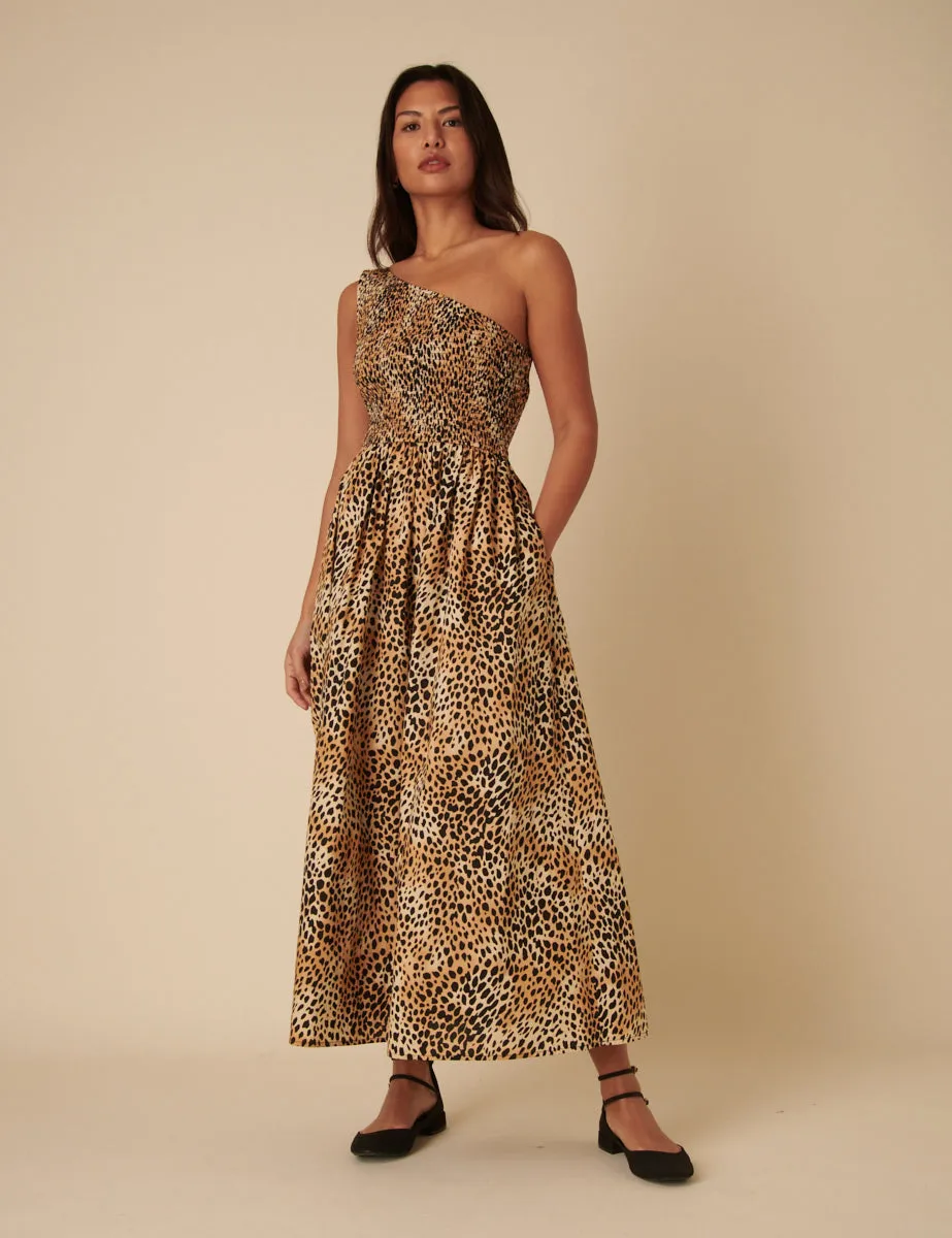 Leopard Print One Shoulder Georgia Midi Dress sold by Nobody's Child