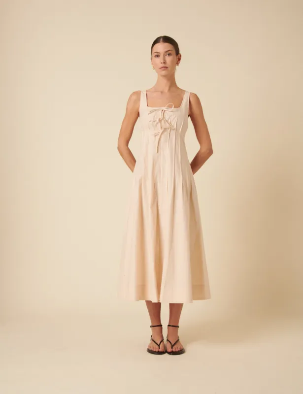 Cream Tie Front Penelope Midi Dress sold by Nobody's Child