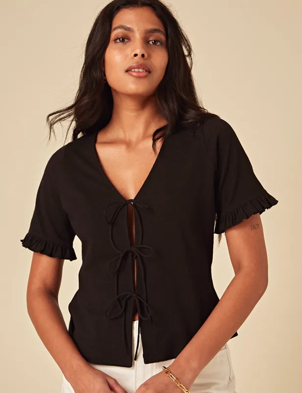 Black Tie Front Jersey Top sold by Nobody's Child