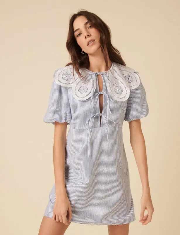 Blue Pinstripe Collar Bessie Mini Dress sold by Nobody's Child