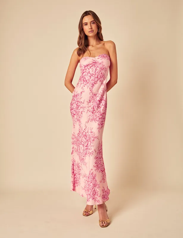 Sadira Pink Strapless Ruffle Dress | Parallel