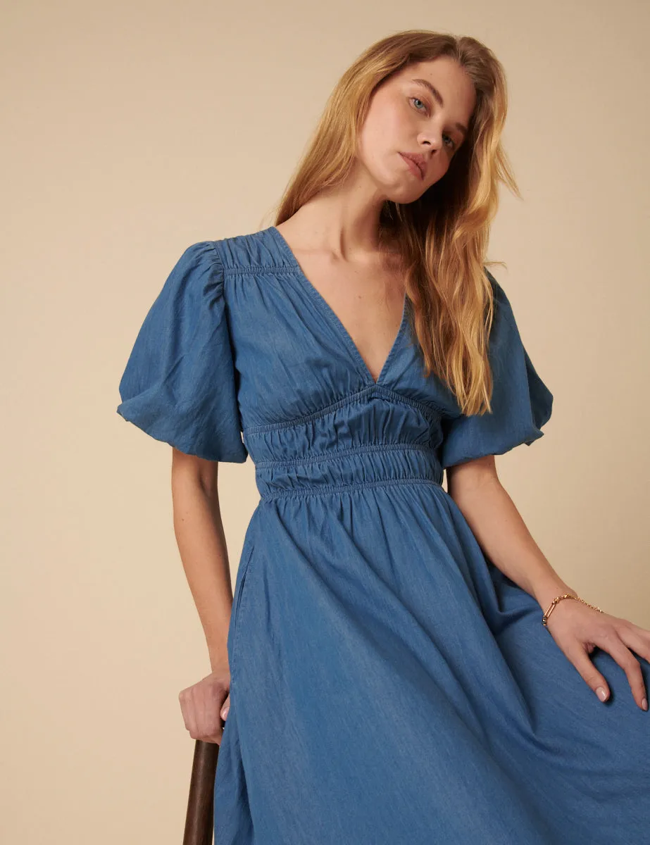 Blue Denim Ruched Sunni Midi Dress sold by Nobody's Child product image thumbnail 2